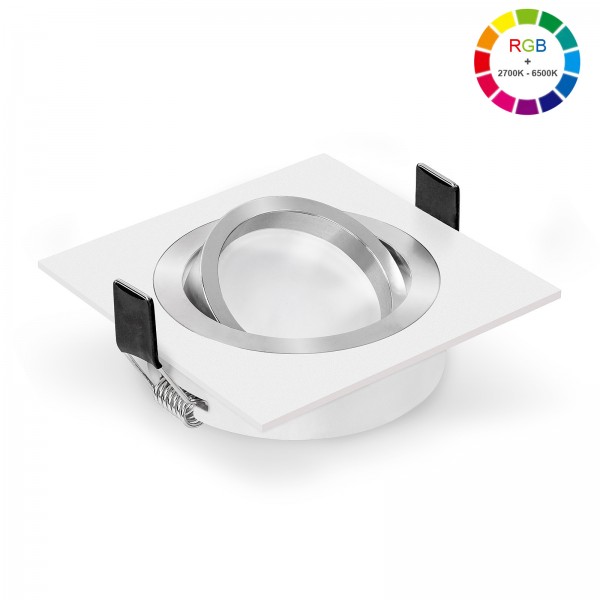 Led Premium Einbaustrahler Set dimmbar & schwenkbar inkl. Einbaurahmen Bicolor weiß und Led Leuchtmittel Modul RGB + 2700k - 6500K